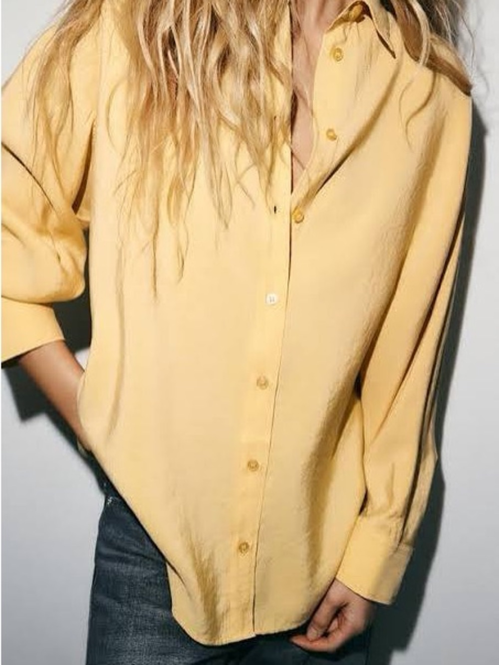 NWT Zara Flowy Oversized Yellow Button-Down Shirt